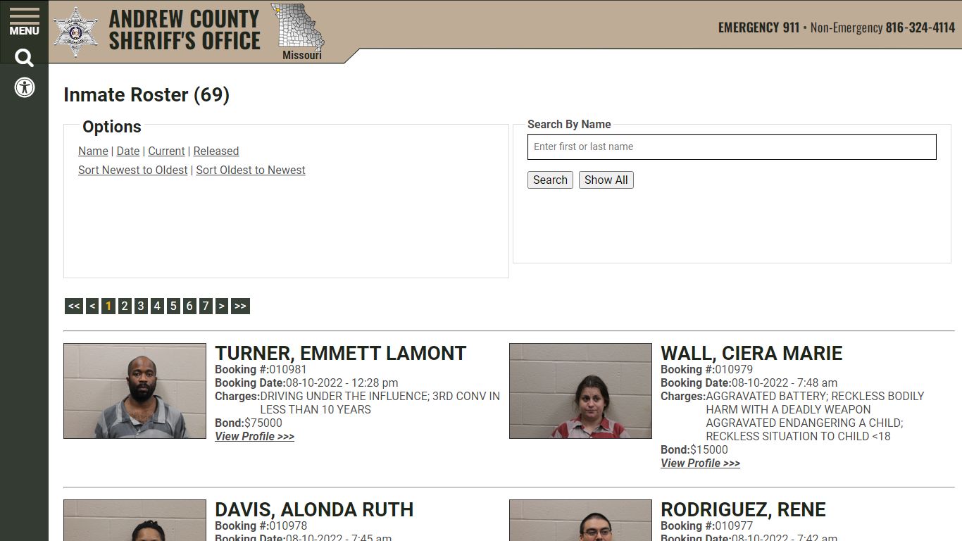 Inmate Roster - Current Inmates Booking Date Descending ...